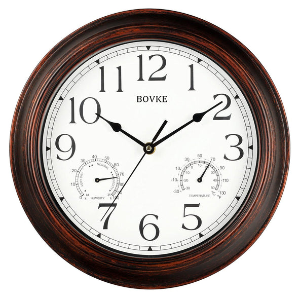 BOVKE Wall Clock - 12 Inch Retro Clock with Thermometers and Hygrometers